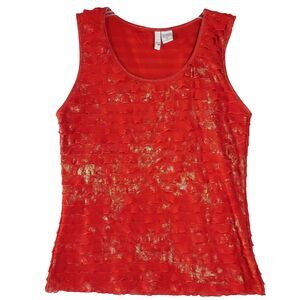 Sami & Jo Top Womens Size M Red Ruffled Layered Tank Top Metallic Shine
